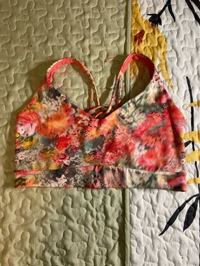 Athleta Floral Multi-Color Sports Bra - Pink, Coral, Green